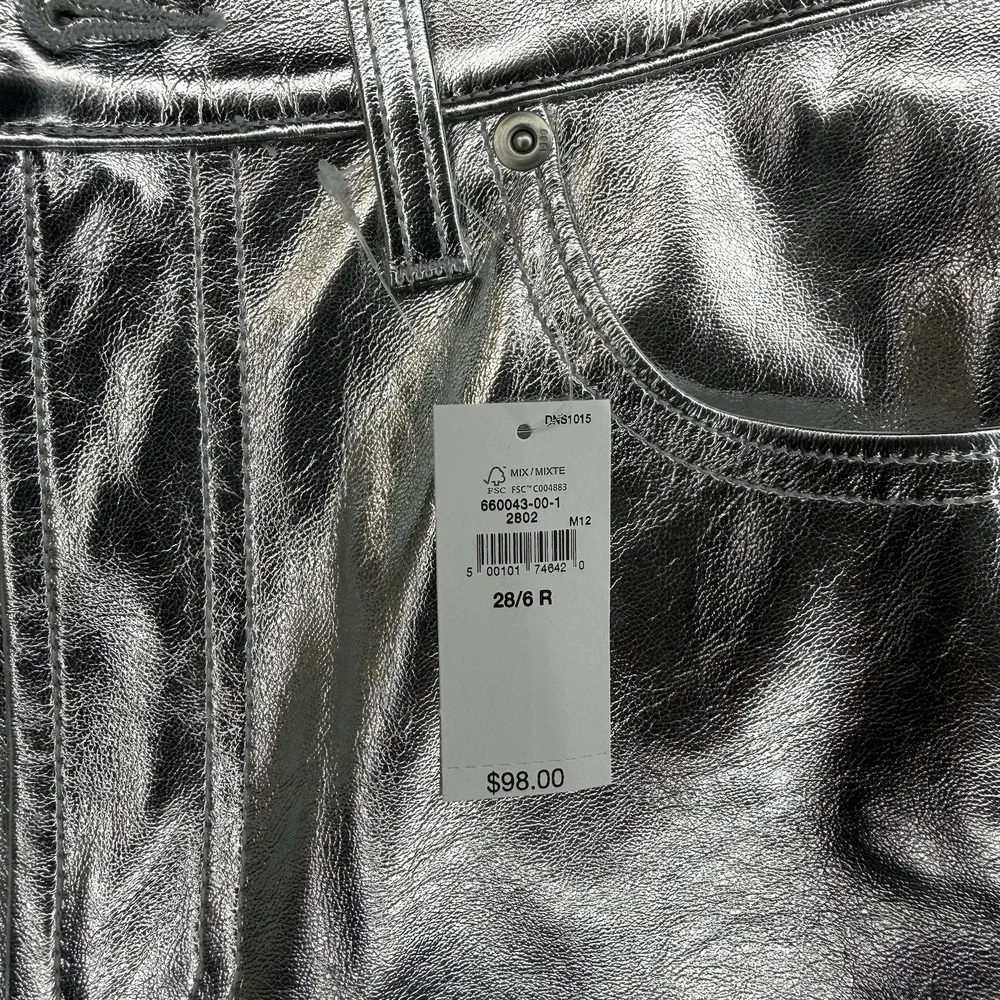 NWT Gap Cheeky Straight High Rise Pants 28 6R Metallic Silver Faux Leather